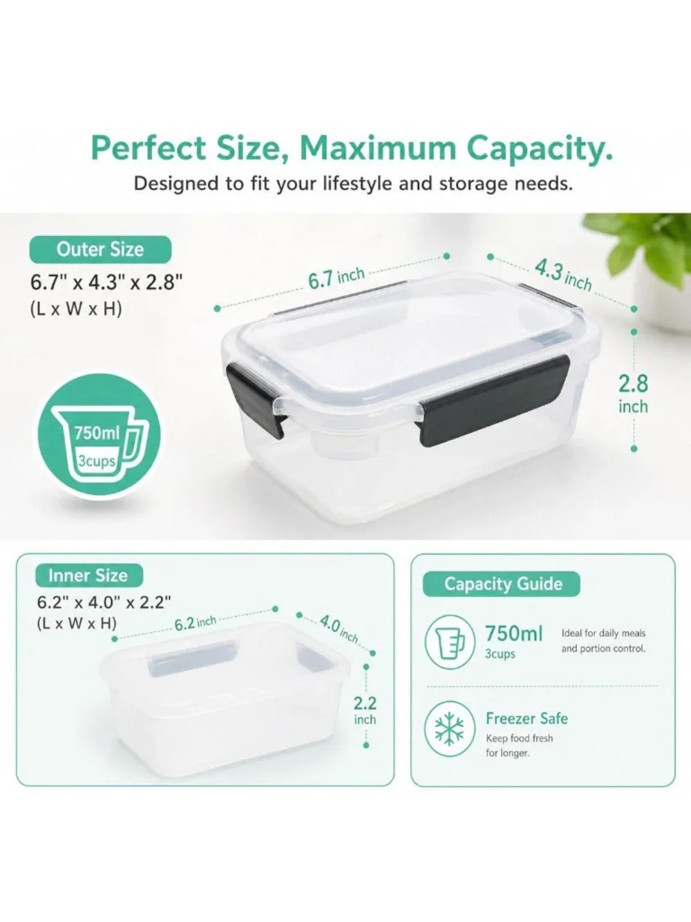 5-Pack 3-Cup BPA-Free Plastic Food Storage Containers with Snaplock Lids